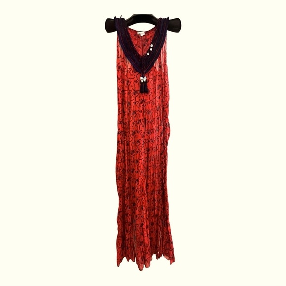 POUPETTE ST. BARTH SLEEVELESS BLABA DRESS SMALL RED AND NAVY - Picture 3 of 6